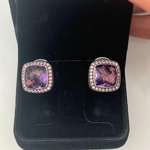 David Yurman Albion 11mm Sterling Silver / Amethyst Earrings - Picture 1 of 4